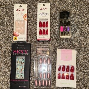 Bundle of 6 Assorted Kiss and Fake Glue On Press On Nails Set - No glue included